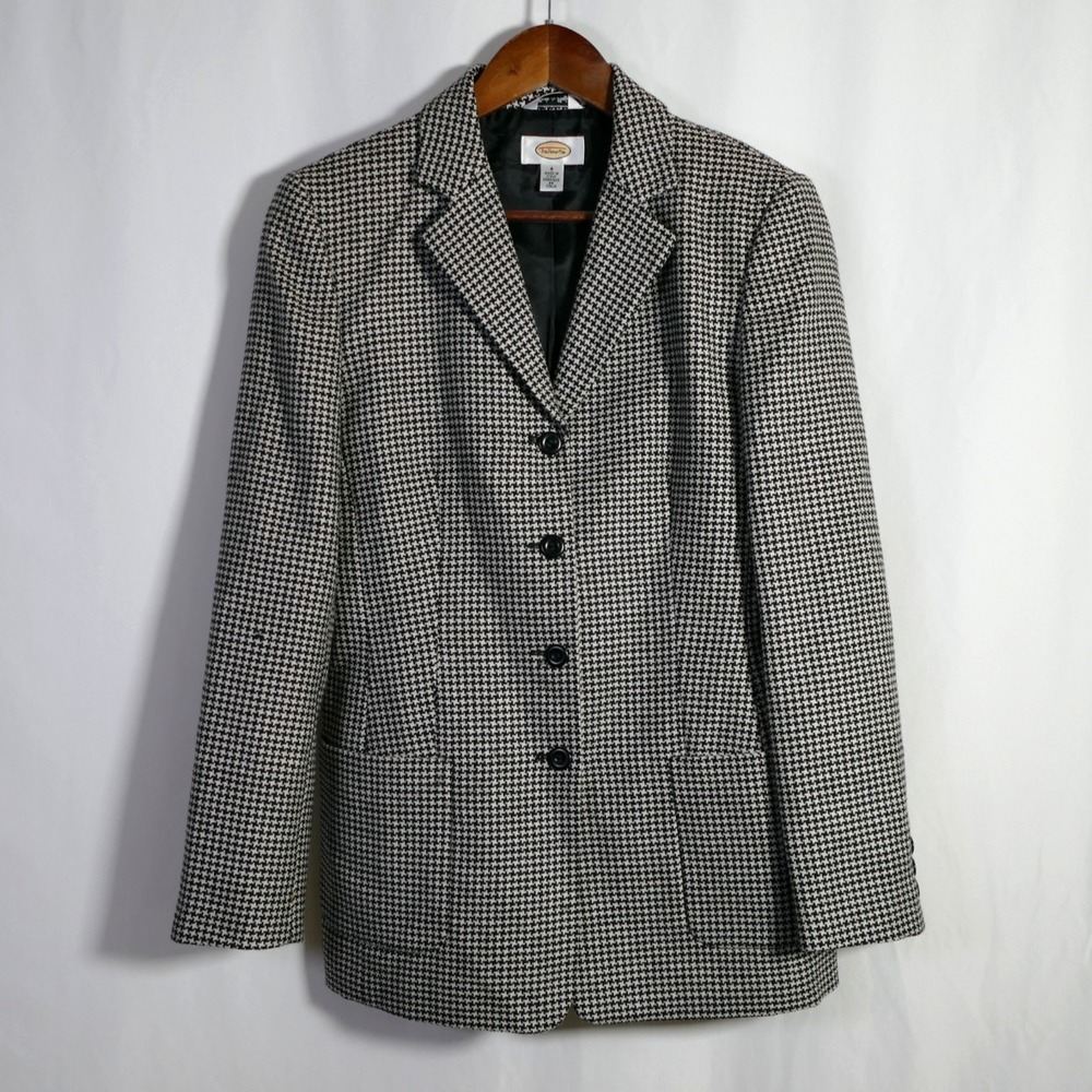 VTG Talbots Dark Academia Houndstooth Blazer Size 4 Wool Made In Italy Old Money